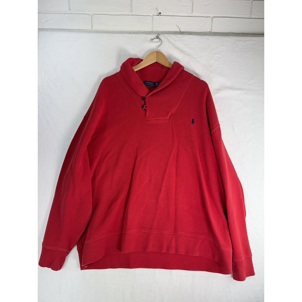 Polo Ralph Lauren Sweater Mens 2XL Big Red Shawl Collar Cotton Pullover Pony